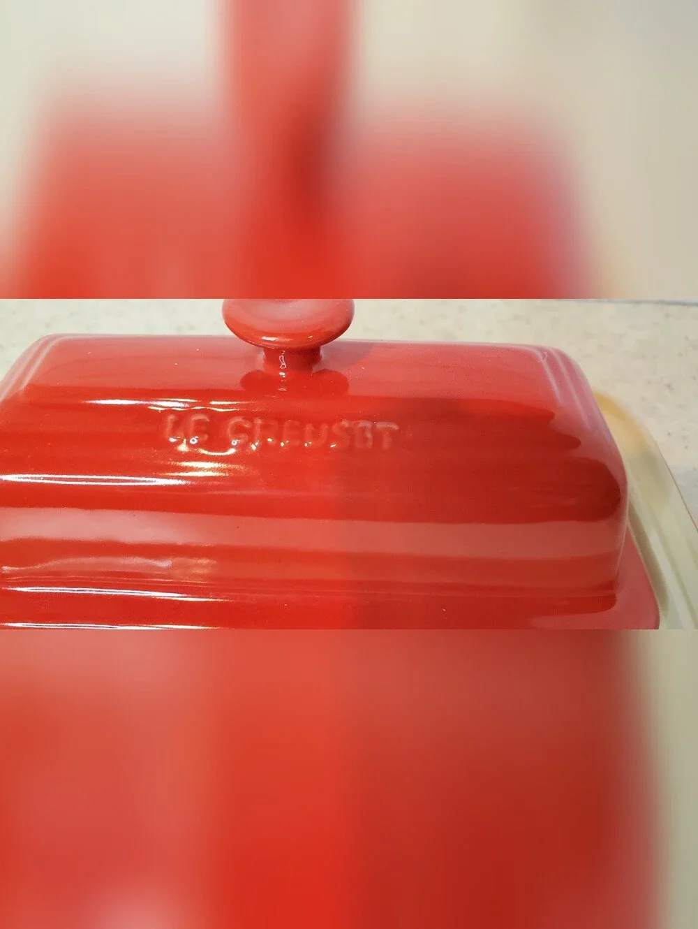Le Creuset Cerise Red Stoneware Covered Butter Dish Heritage 7.5
